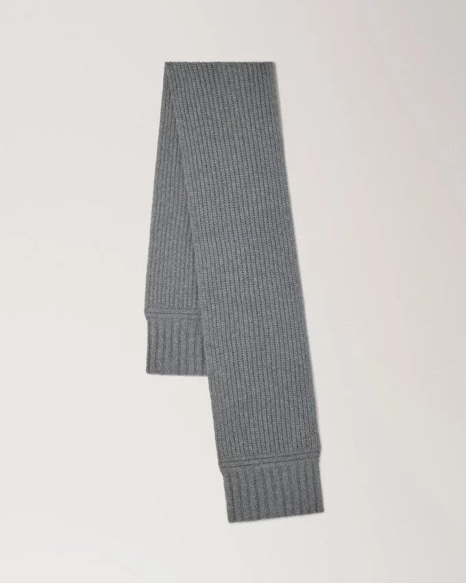 Tjock ribbad halsduk Mörkgrå melange lammull Tjock ribbad halsduk Mörkgrå melange lammull