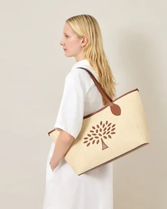 Tree Tote – Raffia Ecru & Bright Oak Raffia & läderkant