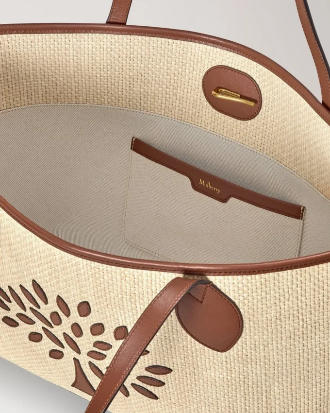 Tree Tote – Raffia Ecru & Bright Oak Raffia & läderkant Tree Tote – Raffia Ecru & Bright Oak Raffia & läderkant