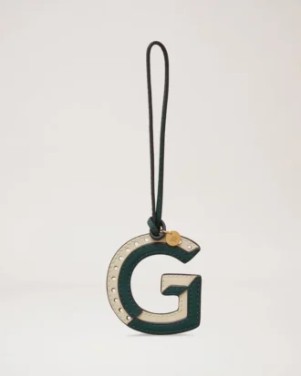 Tvåfärgad lädernyckelring – G Mulberry Green & Chalk Silky Calf