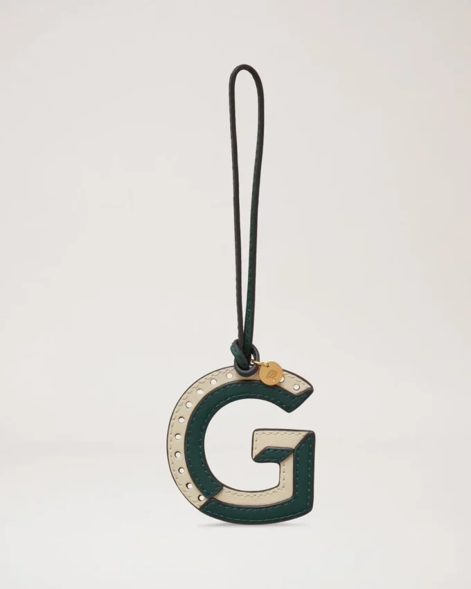 Tvåfärgad lädernyckelring – G Mulberry Green & Chalk Silky Calf