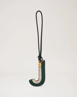 Tvåfärgad lädernyckelring – J Mulberry Green & Chalk Silky Calf