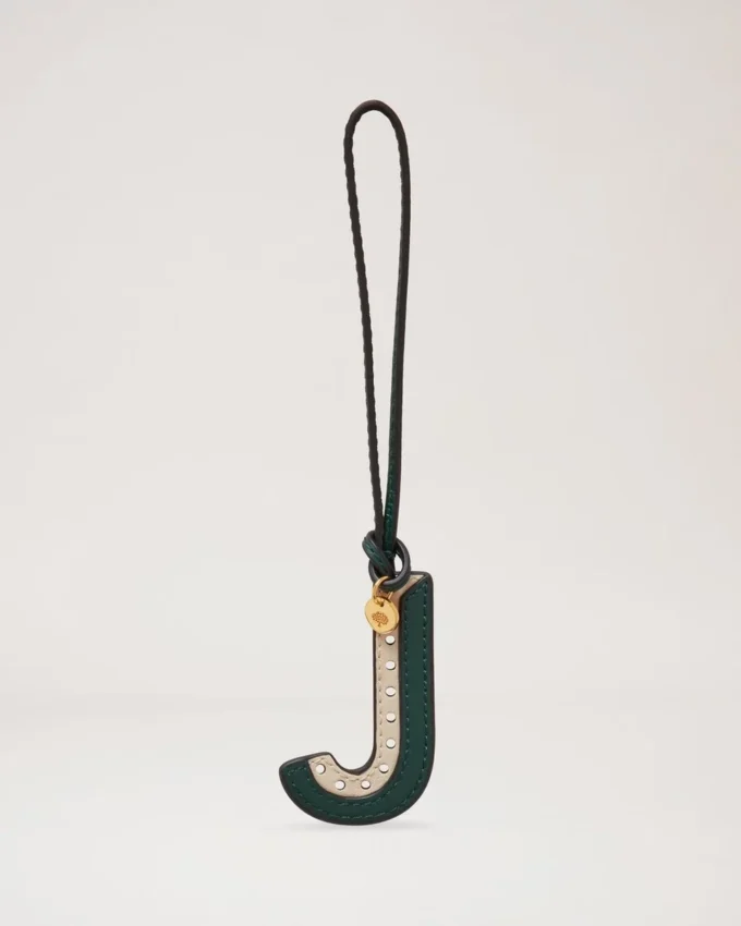 Tvåfärgad lädernyckelring – J Mulberry Green & Chalk Silky Calf