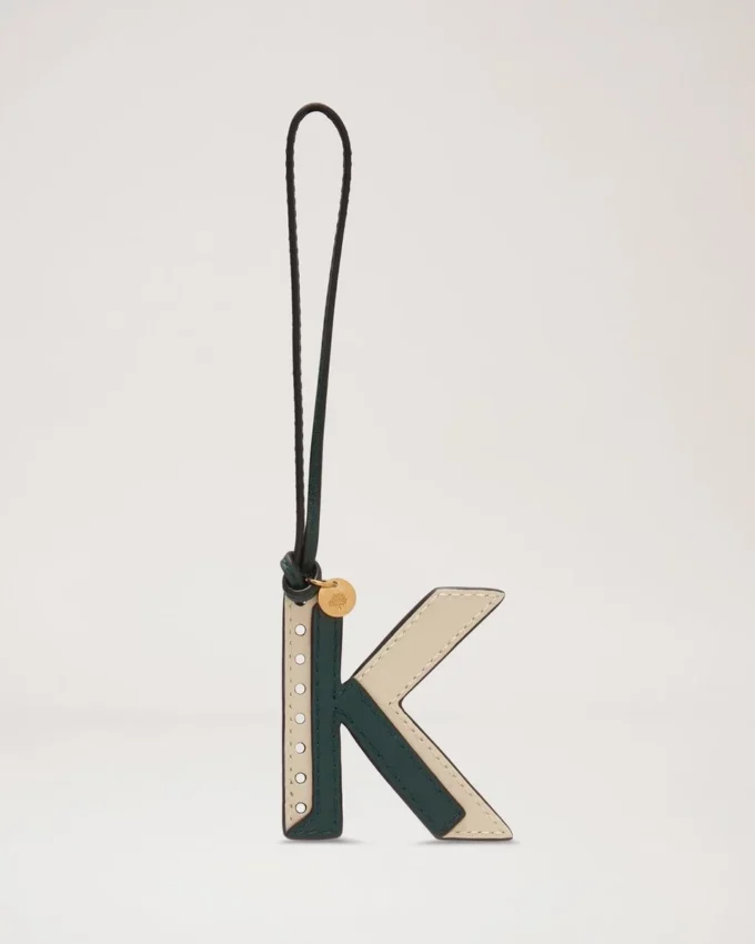 Tvåfärgad lädernyckelring – K Mulberry Green & Chalk Silky Calf