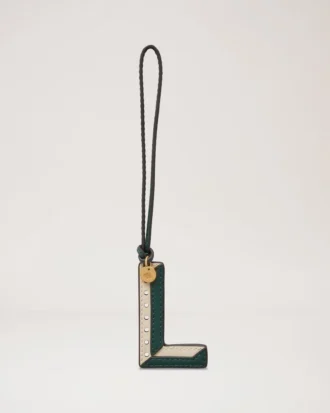 Tvåfärgad lädernyckelring – L Mulberry Green & Chalk Silky Calf