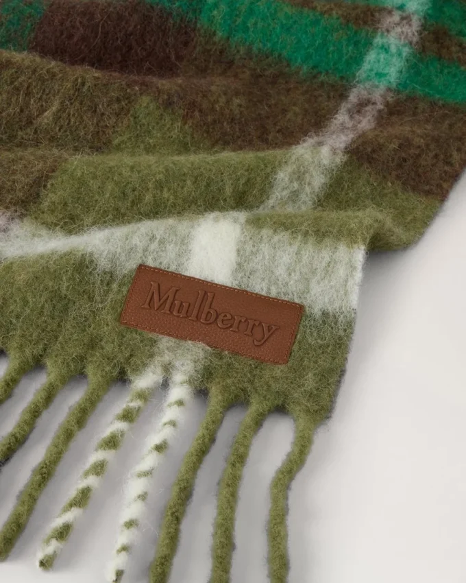 Överdimensionerad rutig texturerad halsduk i enbärgrönt och smaragdgrönt, ullblandning Överdimensionerad rutig texturerad halsduk i enbärgrönt och smaragdgrönt, ullblandning