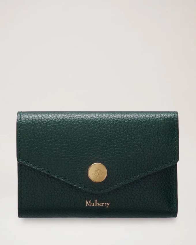 Vikbar plånbok med flera kortfack Mulberry Green Small Classic Grain