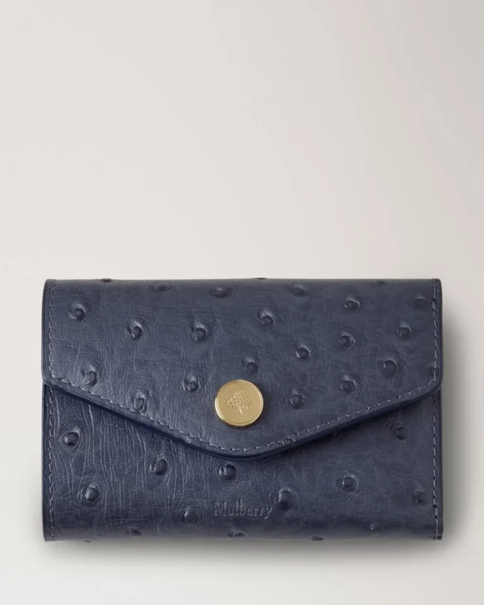 Vikbar plånbok med flera kortfack Stormy Blue Ostrich Women