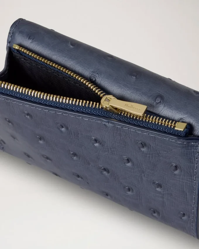 Vikbar plånbok med flera kortfack Stormy Blue Ostrich Women